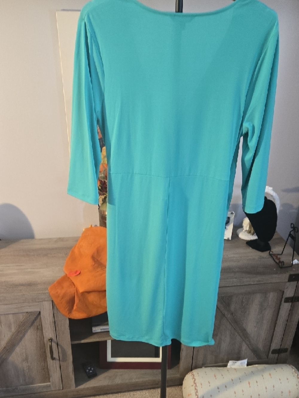 George Turquoise Faux-Wrap Midi Dress with Side Tie - Picture 4 of 5